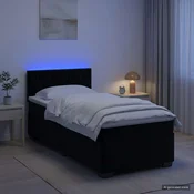 vidaXL Postelja s pomičnim okvirjem, vzmetnico in LED Črna Žamet