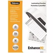 Laminacijska folija za vruće laminiranje, 80 mikrona, A4, sjajna, 250 listova, FELLOWES 5312903