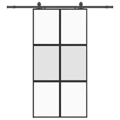 Vidaxl Drsna vrata z opremo črna 102,5x205 cm kaljeno steklo