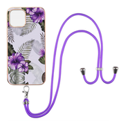 TPU gel ovitek Purple Flowers za iPhone 13 Pro s priročno vrvico za prenašanje