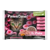 Pawsome! Mokra mačja hrana Adult - puran - 4 x 85 g