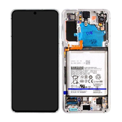 Samsung Galaxy S21 G991B - LCD zaslon + steklo na dotik + okvir + baterija (Phantom White) - GH82-24716C, GH82-24718C Genuine Service Pack