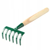 KADAX Majhne kovinske vrtne grablje 35 cm, 6 zob, z lesenim ročajem