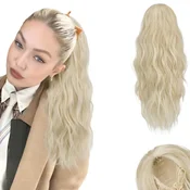 Nikcorp Sofeiyan 45 cm Umjetni Konjski Rep na Vezicu Wavy Curly Plavi Sinteticki Valoviti Dodatak za Kosu za Volumen i Brzu Promjenu Frizure, Prirodan Izgled, Udoban za Nošenje