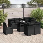 9-dijelni set vrtnih sofa s jastucima crni od poliratana Crna 100 x 55 x 73 cm