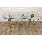 Casa Padrino luxury designer desk gold 160 x 75 x H. 77 cm - Metal office table with curved glass top - Computer table - Luxury designer office furniture