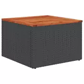 Vidaxl Vrtna miza črna 55x55x37 cm poli ratan in akacijev les