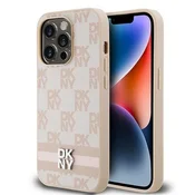 DKNY Etui DKNY Leather Checkered Mono Pattern & Printed Stripes za iPhone 14 Pro - roza
