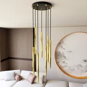 EMIBIG LIGHTING Obesna svetilka Selter Premium, zlata, 7-svetilna, kovinska - Dnevna soba/jedilnica - zlata, črna - Kovina