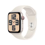 Apple Watch SE: GPS + Cellular, 44mm, ohišje iz aluminija v zvezdnati barvi, pašček Sport Band v zvezdnati barvi - M/L