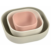 Jedilni set Silicone Nesting Bowl Set Beaba Velvet Grey Cotton Dusty Rose iz silikona 3-delni sivo-rožnato-bel od 4 mes