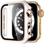 GS Ovitek 2 v 1 + kaljeno steklo za Apple Watch 7/8/9 41 mm - bel/zlat