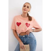Cotton blouse with apricot heart print