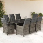 9-dijelni vrtni blagovaonski set sivi od poliratana Siva 190 x 90 x 75 cm