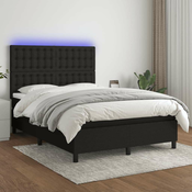 Greatstore Box spring postelja z vzmetnico LED črna 140x200 cm blago