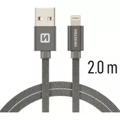 Swissten USB - lightning podatkovni in polnilni kabel, siv, 2 m