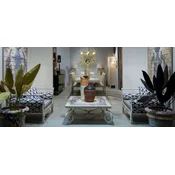 Casa Padrino Luxury Baroque Wrought Iron Furniture Set White/Blue/Gold - 2 Armchairs & 1 Coffee Table - Living Room Furniture - Garden Furniture - Luxury Baroque Furniture