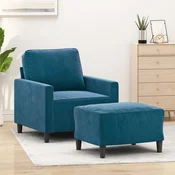 Vidaxl Fotelj s stolčkom za noge moder 60 cm žamet