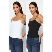 Trendyol Black and White Strap Regular Flexible 2 Pack Knitted Undershirt