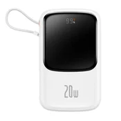 BASEUS powerbank qpow pro s kablom lightning, usb-c, usb, 10000mah, 20W (bela)
