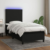 Krevet box spring s madracem LED crni 90x190 cm od tkanine