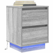 Nocni ormaric s LED svjetlima siva boja hrasta 38x34x50 cm