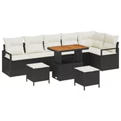 9-dijelni vrtni kauč set s jastučićima crni Poly Rattan Acacia 2-sjedalni vrtni kauč s jastučićima crni Poly Rattan Vrtna garn