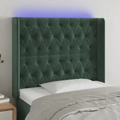 Greatstore LED posteljno vzglavje temno zeleno 93x16x118/128 cm žamet