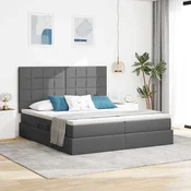 vidaXL vidaXL Postelja z LED lučmi z vzglavjem Temno siva 180 x 200 cm blago, (5000155768)