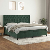 Greatstore Box spring postelja z vzmetnico temno zelena 200x200 cm žamet
