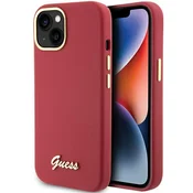 Guess Guess Silikonsko ohišje s kovinskim logotipom in okvirjem - ohišje za iPhone 15 (magenta)