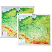 Poljska. Dvostranski splošni geografski (fizični) stenski zemljevid/za vaje