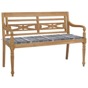 Klop Batavia s sivo karo blazino 120 cm trdna tikovina