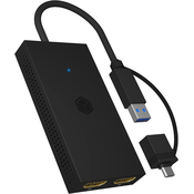 Icybox IB-SPL1029AC USB-C/A na dvojni HDMI razdelilnik (2k@60Hz/4k@30Hz)