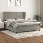 Greatstore Box spring postelja z vzmetnico svetlo siva 160x200 cm žamet