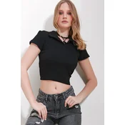 Trend Alacati Stili Ženska bluza kratkih rukava ALC-X11548, Polo kragna, Crna