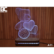Black Cut 3D Lampa Meda i srce, Toplo bela
