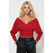 Trend Alacati Stili Ženska bluza dugih rukava ALC-019-053-BLZ, V-izrez, Crvena