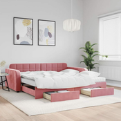 Greatstore Izvlečna dnevna postelja s predali roza 100x200 cm žamet