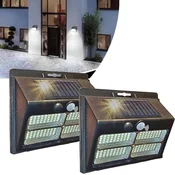 Nikcorp Zunanja solarna svetilka Zunanja solarna svetilka 180 LED 2000 lm senzor gibanja IP65 6000 K hladna bela 3 načini komplet 2 kos