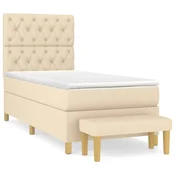 Vidaxl Box spring postelja z vzmetnico krem 80x200 cm blago