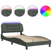 Vidaxl Posteljni okvir z LED brez vzmetnice Hvar temno siv 100x200 cm blago