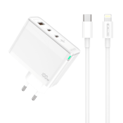 Jellico Adapter hišni polnilec 220V Gun QC 100W vhod 1x USB A (22,5W) in 2x Type C (1x 65W + 1x 35W) + kabel Type C - Lightning - Original (EU Blister) bel