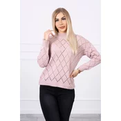 High-neckline sweater with diamond pattern powder pink