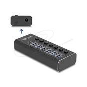 Delock 7-portno vozlišče USB s 4 priključki 10 Gbps in 4 priključki za hitro polnjenje s stikalom in lučko