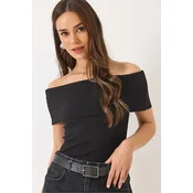 Bianco Lucci Ženska bluza na kratake rukave 60284012, Brod izrez, Crna