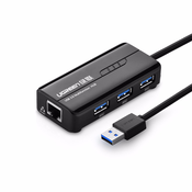 Ugreen USB 3.0 hub na 3x USB A in RJ45 - box