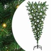 Vidaxl Obrnjen umetni božični drevesec s setom kroglic Zelena 120 cm