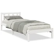Vidaxl Daljši posteljni okvir brez vzmetnice bel 90x210 cm borovina