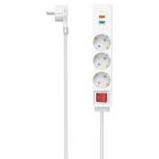 HAMA podaljšek, 3-kanalni, USB-C/A 18 W, PD/QC™, stikalo, ploščati vtič, 1,4 m, belkast
